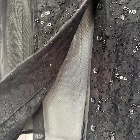 INC Petites Vintage Black Mesh Lace Sequin Trim Collared Buttondown Blouse Small - Picture 7 of 8